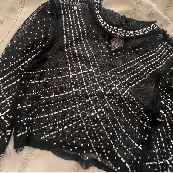 Black Sheer Rhinestone Top - Picture 3 of 4
